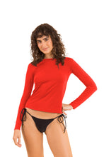 Load image into Gallery viewer, Model Front: Rio De Sol Top Rouge Rash-Guard